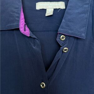Banana Republic Dark Blue Silk Shirt with Pink Trim